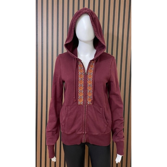 Lucky Brand Tops - Lucky Brand Women's S Red Hoodie Cotton Full Zip‎ Y2k Vintage Embroiderd Aztec